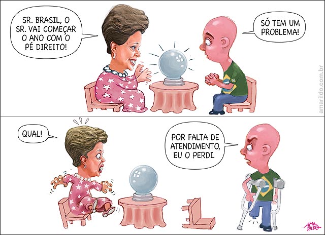 Dilma susto sentada futuro previsao 2016 entrar com o pe direito homem de muletas aleijado perdeu o pe em 2015